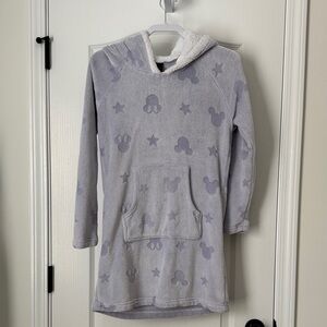 Gray Hooded Fleece Robe with Star and Mouse Patterns